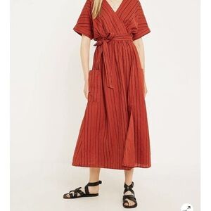 Urban Outfitters Gabrielle linen wrap midi dress striped